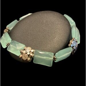Vintage Artisan Blue Green Faceted Aquamarine Stone Bracelet OOAK
